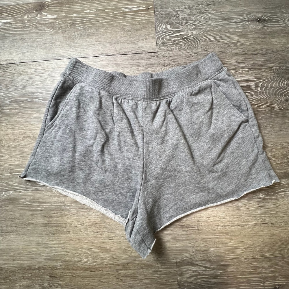 Time and Tru Lounge Shorts Womens Medium Grey Raw Hem Fleece Cotton Blend Pocket